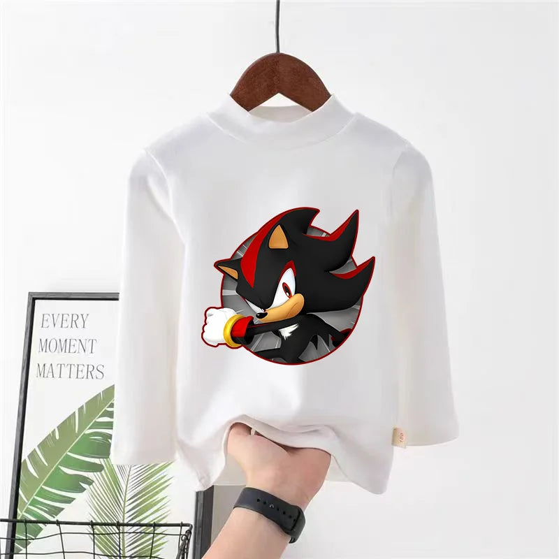 Sonics Print Long Sleevese Pure Color Women T-shirt Top Cotton Casual Cute Cartoon Anime Sweat Absorbent Breathable Shirt Kids