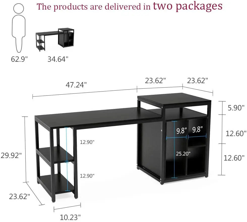 Computer Desk with Storage Shelf, Home Office Desk with Printer Stand & Cabinet Bookcase Combo, Black