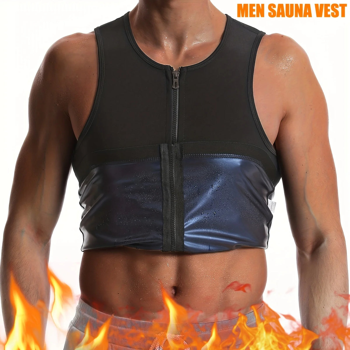 Sauna Suit for Men Waist Trainer Vest Zipper Body Shaper with Tank Top Sweat Workout Trimmer