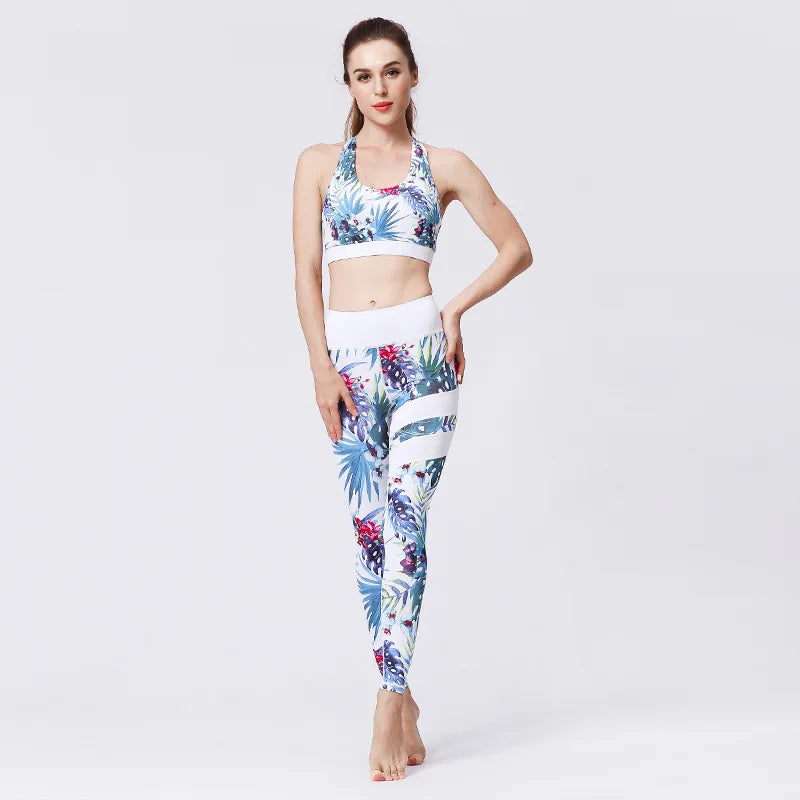 Cloud Hide Flower Printing Yoga Set Gym Outfits Sportswear Women Fitness Tracksuit Bra Top High Waist Leggings Pants Sports Suit