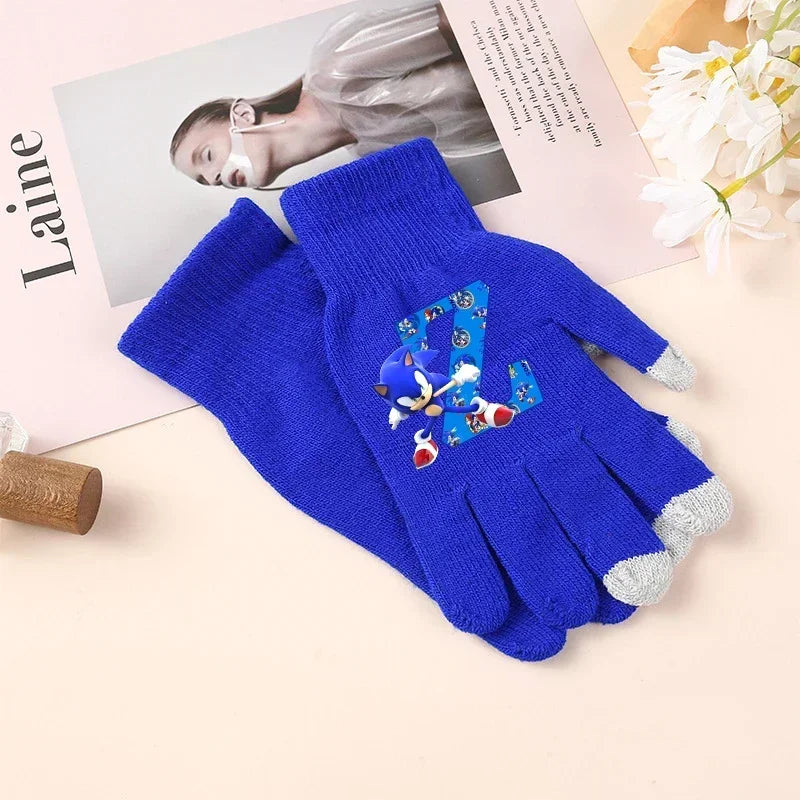 Sonics Kid's Glove Warmth Cartoon Five-finger Gloves Anti-freezing Hands Marvel Touchscreen Boys Outdoor Cycling Number Mittens