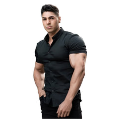 Summer Fashion Short Sleeve Shirt Men Super Slim Fit Male Casual Social Business Dress Shirt Brand Men Fitness Sports Clothing