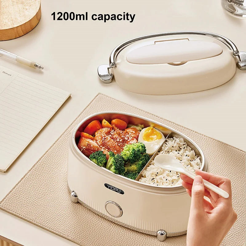 1.2L Electric Lunch Box Portable Water-free Thermal Insulation Lunch Box Office 304 Stainless Steel Rapid Heating Food Heater