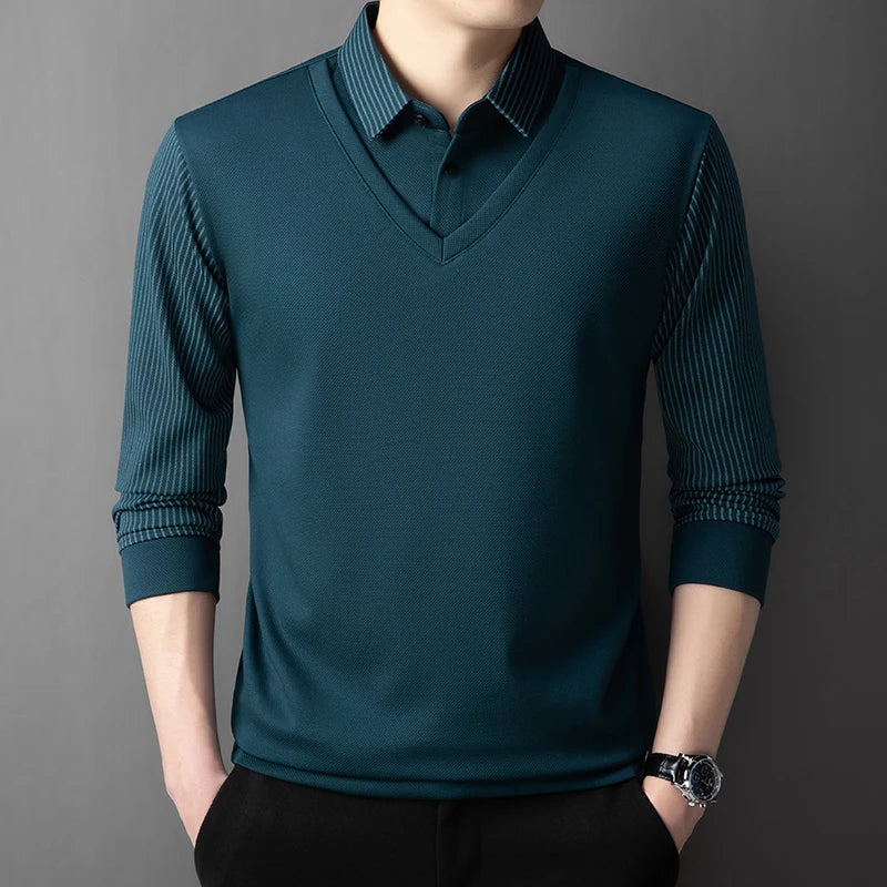 men's polo shirt for autumn winter fashion two pieces of high-end design top Korean casual T-shirt