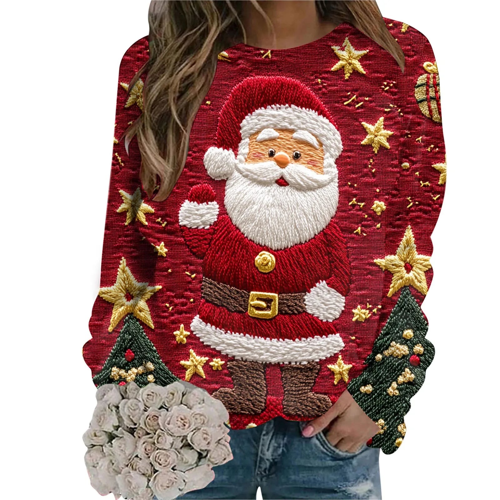 Women's Christmas Santa Claus Print Sweatshirt Casual Long Sleeve Crew Neck Sweatshirt