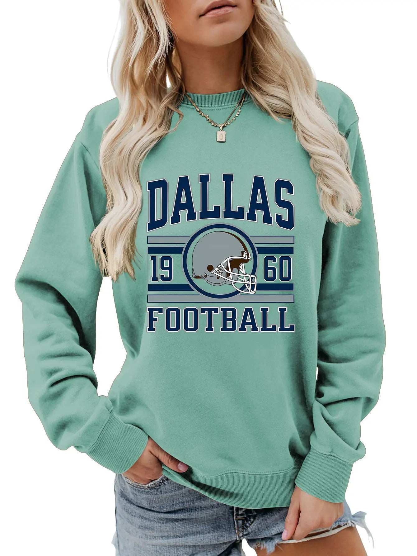 Autumn women's hoodie dallas 1960 football printed top fashion crew-neck long-sleeved hoodie casual all fashion hoodie jumper