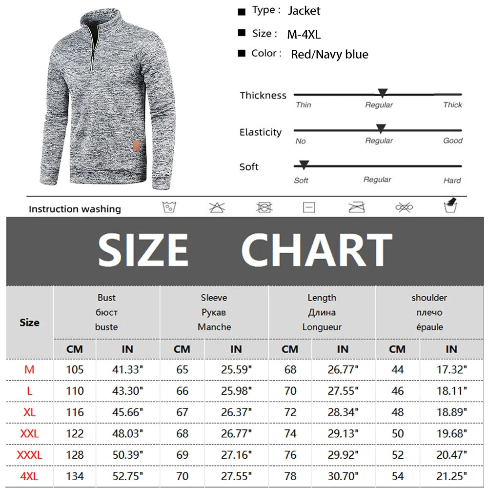 Men Hoodies Thicker Sweatshirts Half Zipper Pullover Autumn Solid Color Long Sleeve Sweatshirt