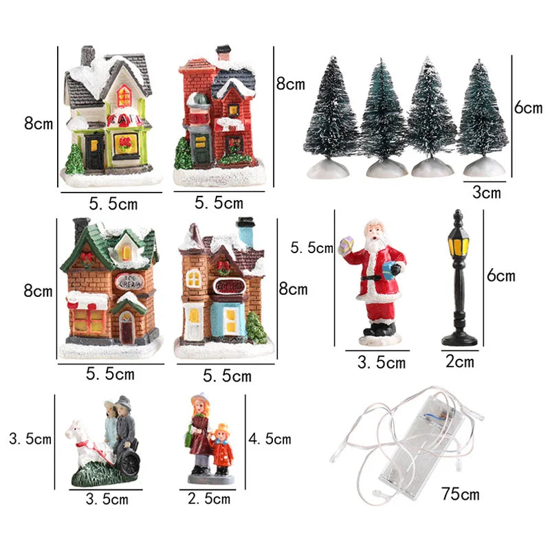 LED Resin Christmas Village Ornaments Set Figurines Decoration Santa Claus