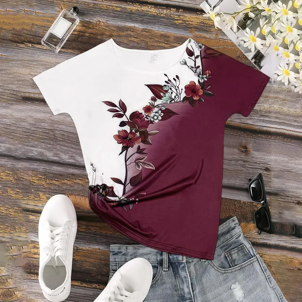 Women's Color Block T-shirt Summer Fashion Short sleeved Top