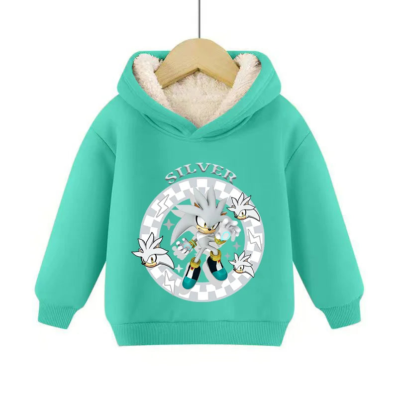 Sonics Hooded Pullover Pullover Sportswear Long-Sleeved Hoodies Winter Hoody Sweatshirts Solid Plus Fleece Elasticity Casual Kid