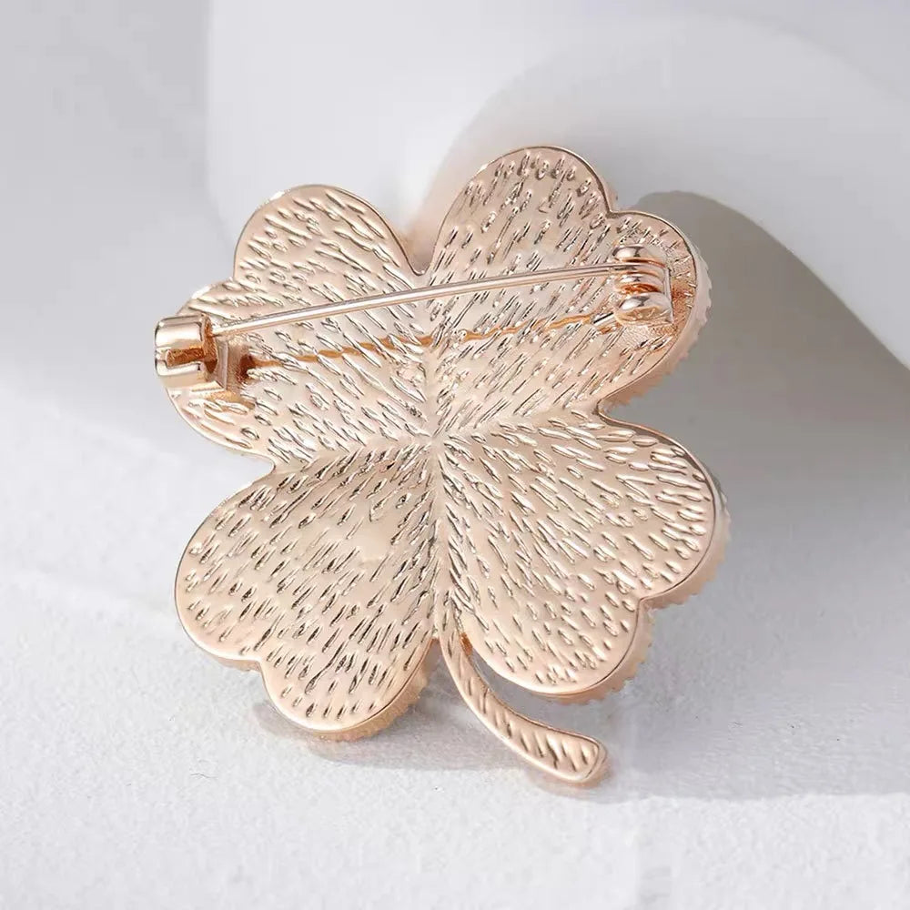 Black Flower Rhinestone Brooches For Women Creative Heart Crystal Clover Plant Lapel Pins