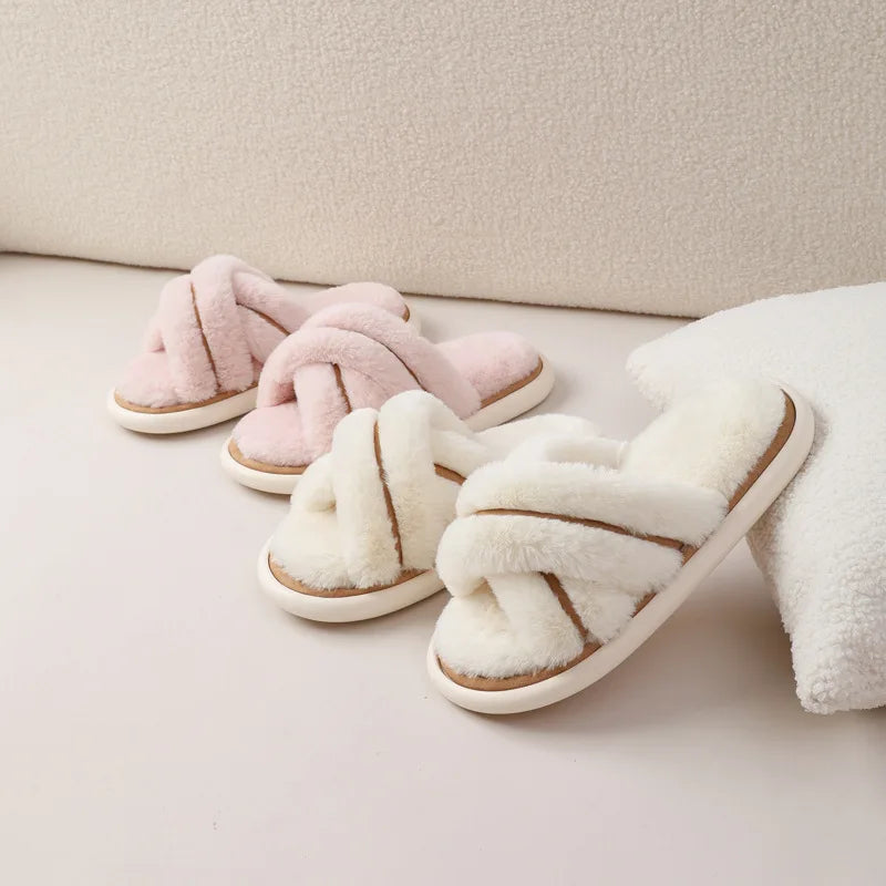 Women's slipper Plush slipper Soft open toe plush slipper Home plush fur slipper Memory foam slipper