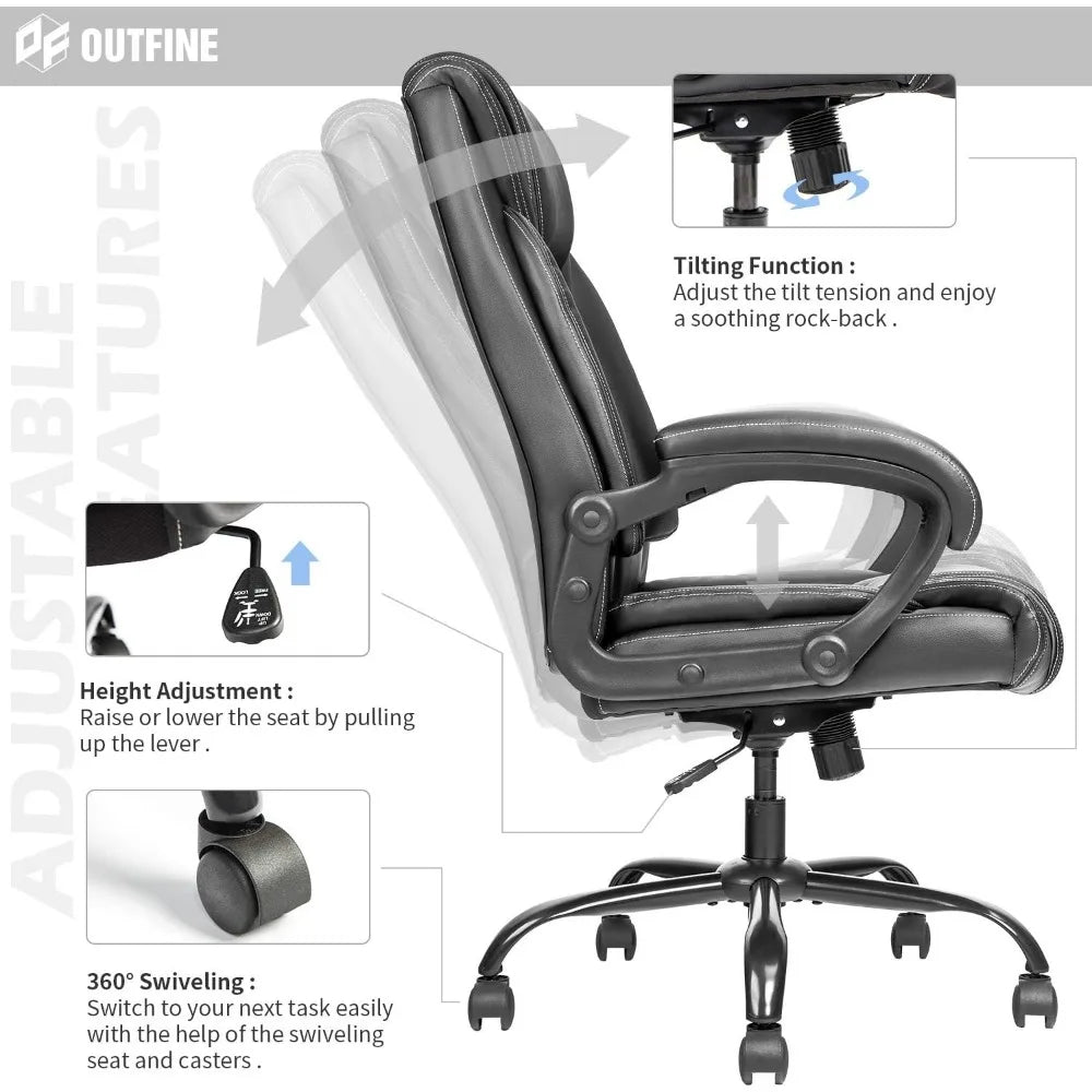 Office Chair Desk Chair Computer Chair with 5-Year hydrolysis-Resistant Leather Spring Cushion Ergonomic