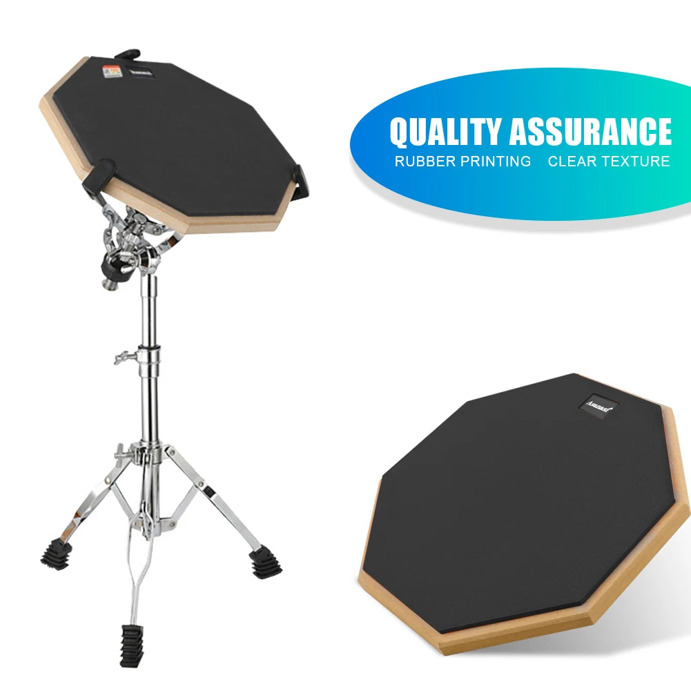 12Inch Practice Drum Pad Stand Set Adjustable Double Sided Drum Pad and Stand Set