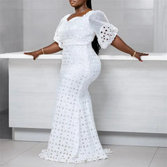 White Women Dress Bodycon long maxi robe african high waist trumpet femme vestiods plus size dresses