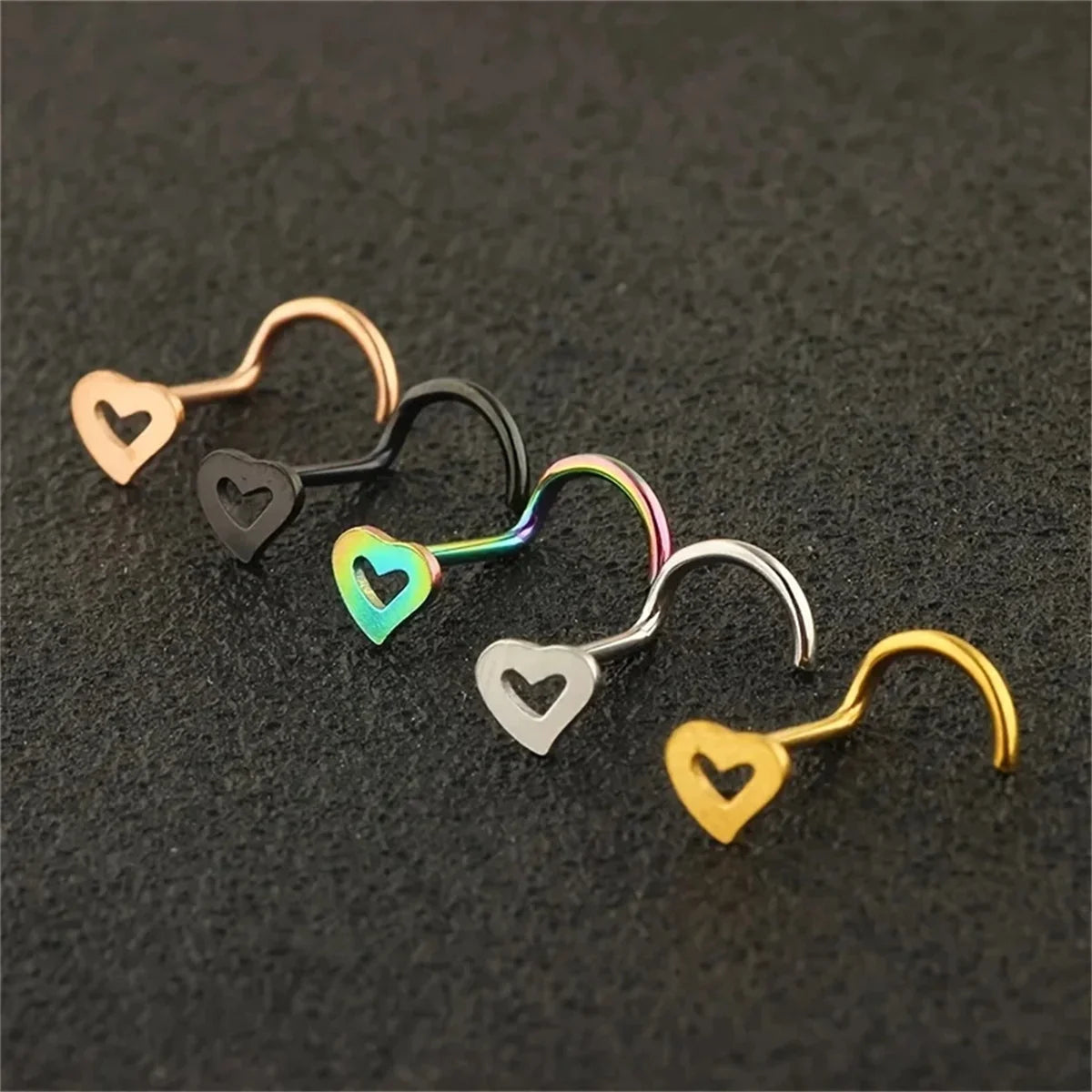 5pcs Fashion Hollow Heart Stainless Steel Nose Stud Set for Women,