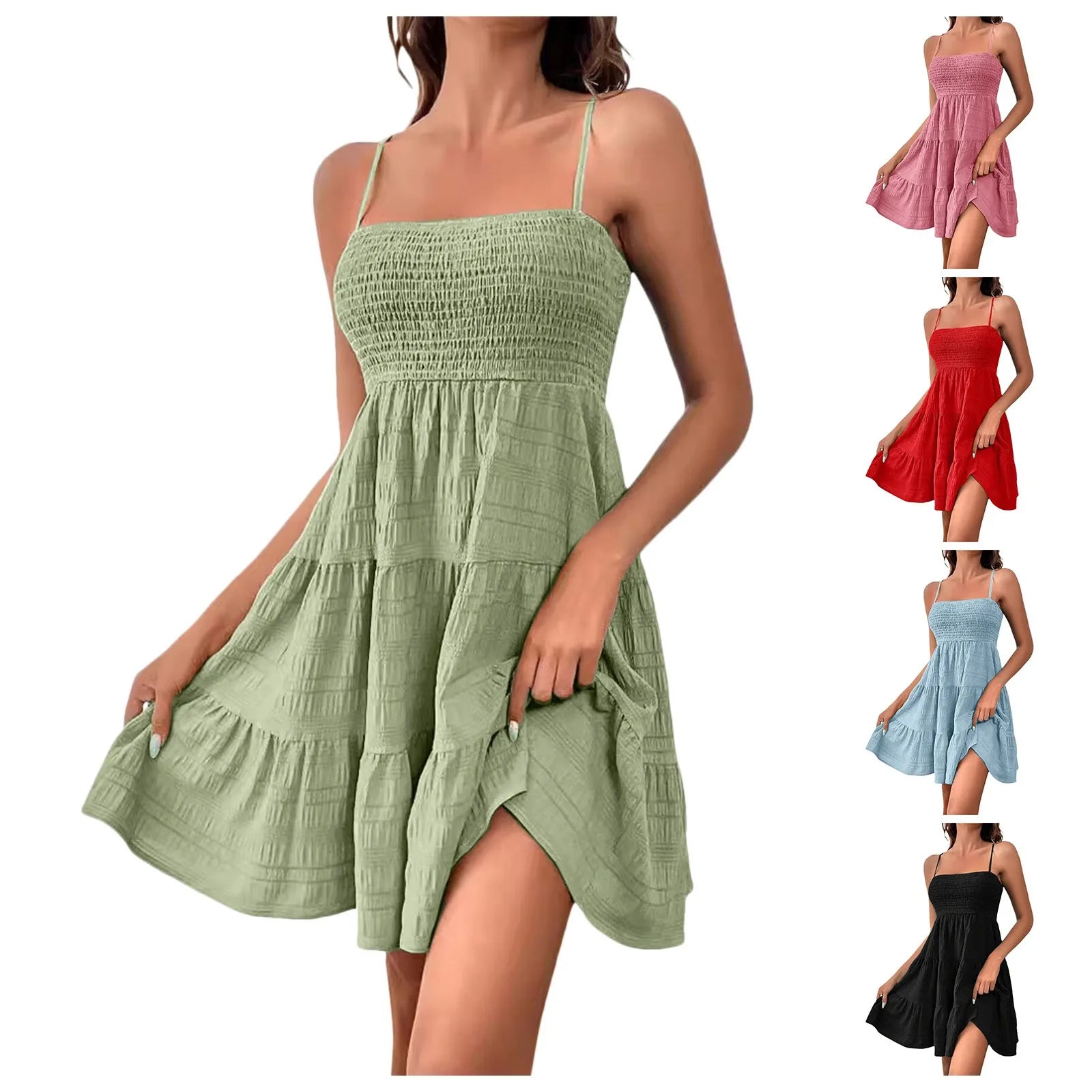 Women's Elegant Boho Short Dress Sleeveless Backless Ruffle Hem Mini Dress