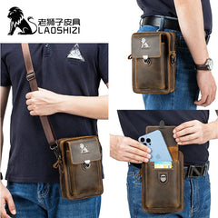 Brand New Crazy Horse Leather Men Waist Pack Phone Pouch Bags