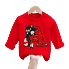 Sonics Kids Long Sleeves Tops Cartoon Printed Letter Sweatshirts Bottoming T-shirts Fall Spring Children Thin Crewneck Clothes