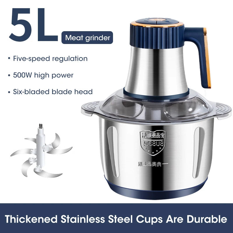 5L Electric Meat Grinders Food Crusher Stainless Steel Multifunctional Vegetable Slicer Processor Chopper