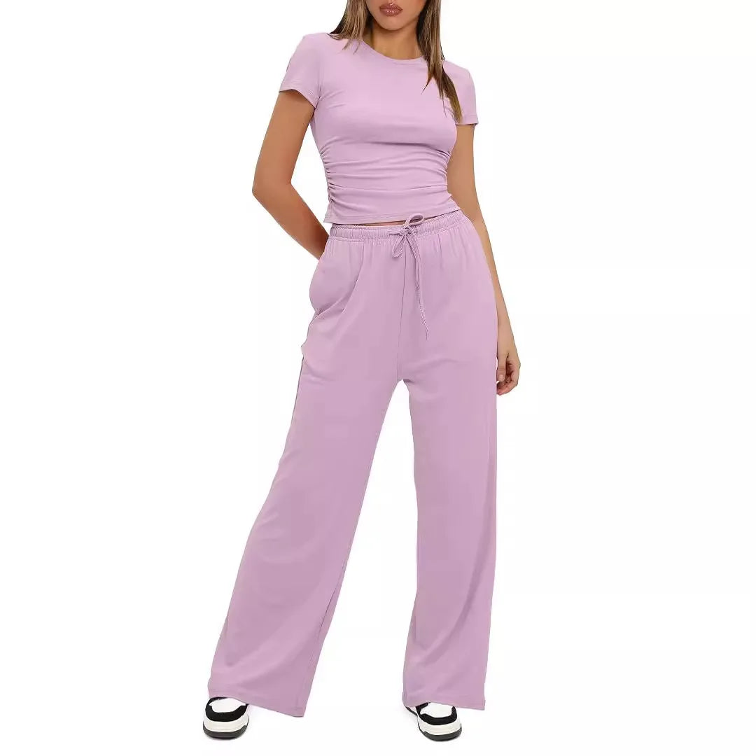 Women Two Pieces Set T-shirt And Wide Leg Pants