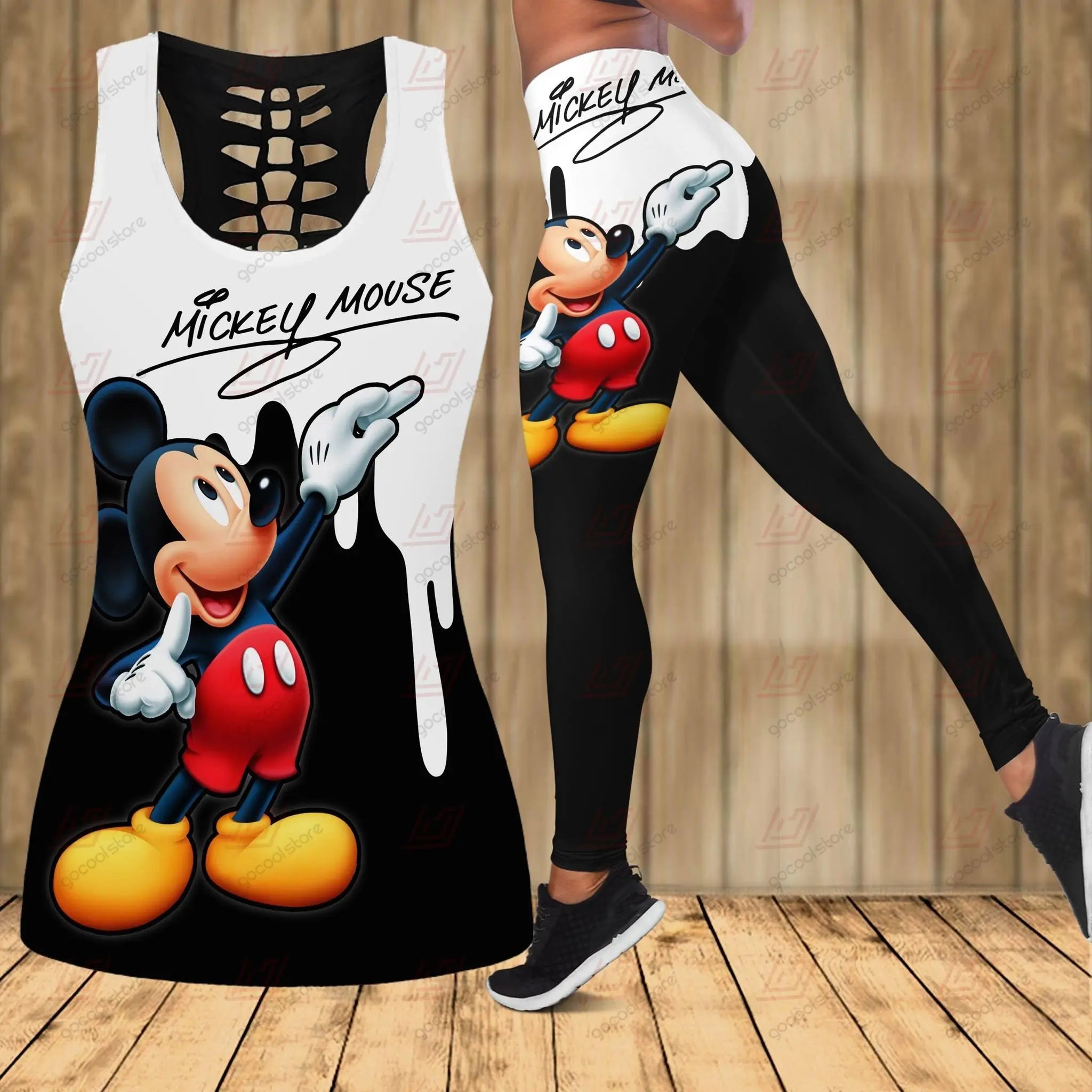 Disney Stitch Women's Hollow Tanktop Leggings Yoga Set Summer Fitness Leggings Tracksuit