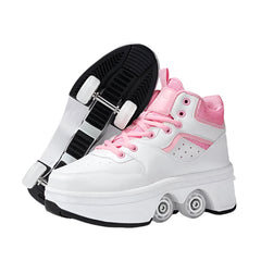 Four-Wheel Dual-Use Skating Shoes Double-Row Roller Student Men's Casual Sneakers Women's Men's Sport Walking Running Shoes