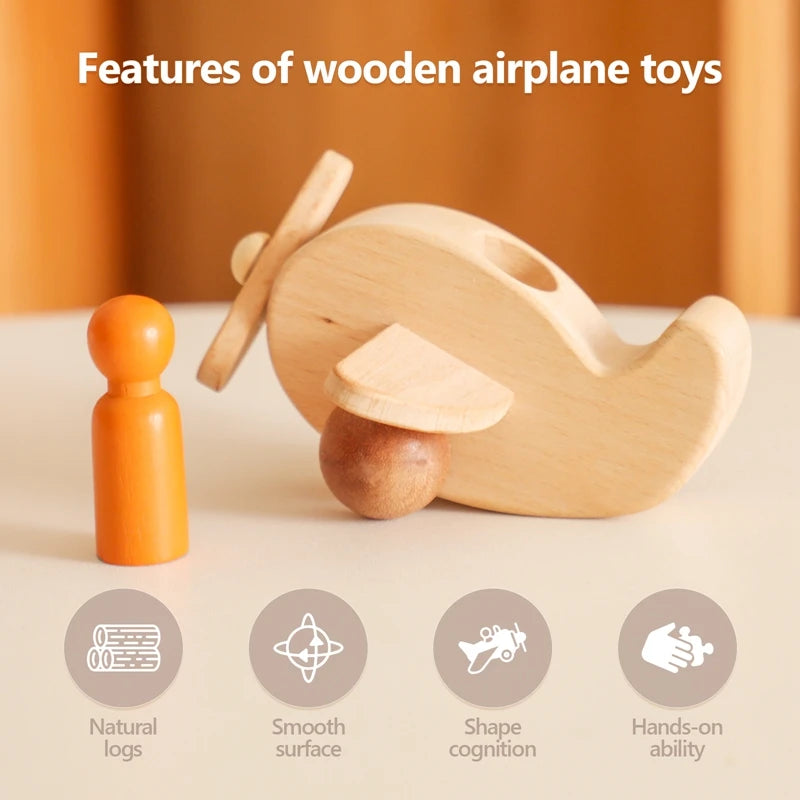 Montessori Wooden Airplane Toys for Children Puzzle Game Cartoon