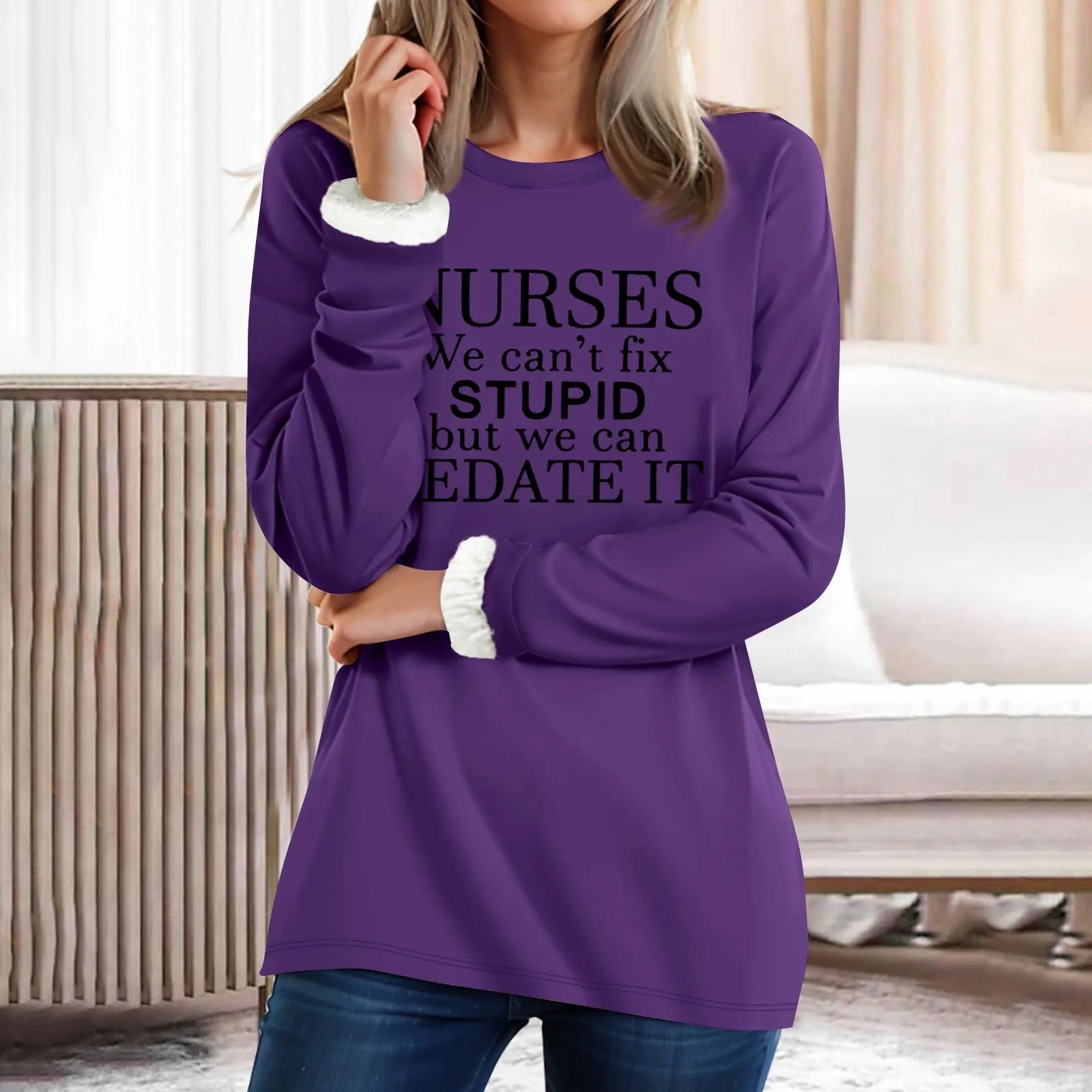 Women Autumn Winter Bottoming Shirt Plush Cashmere Warm Long-Sleeved T-Shirt