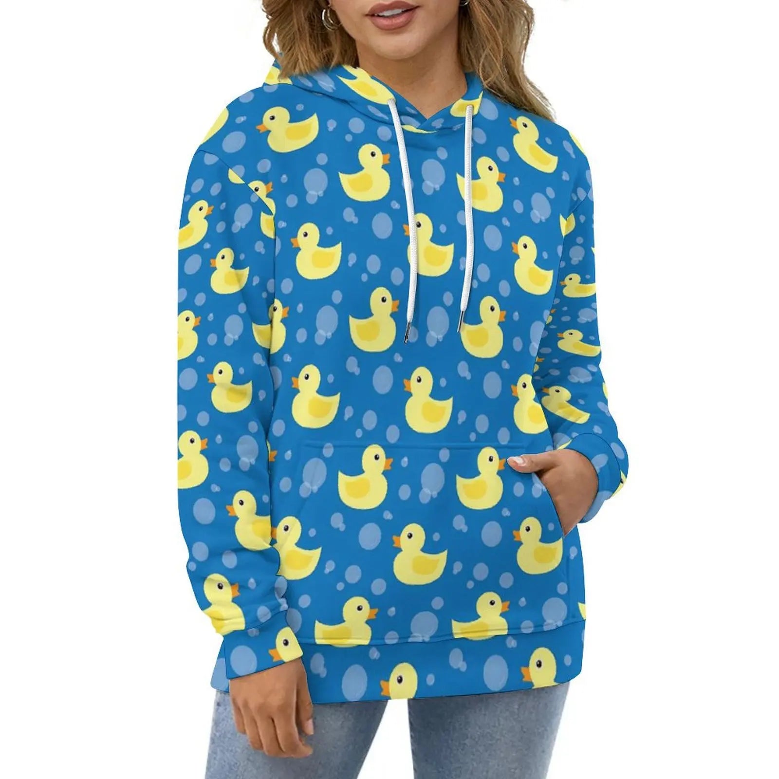 Rubber Ducks Print Hoodies Long-Sleeve Kawaii Animal Aesthetic Casual Hoodie