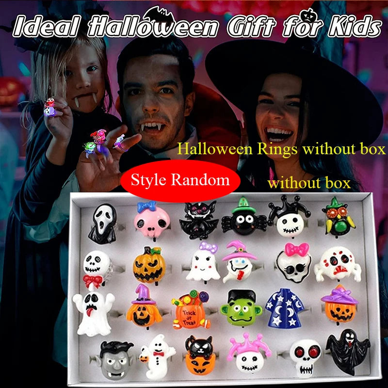 LED Light Halloween Pumpkin Ghost Skull Glowing Rings Christmas Tree Santa Claus Open Finger Ring Jewelry Gift