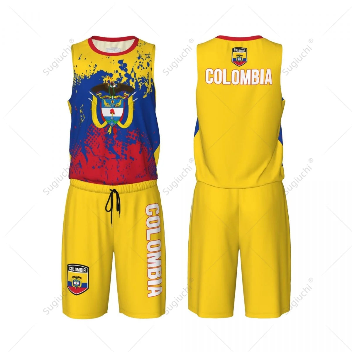 Men Colombia Flag Basketball Jersey Set Mesh Shirt & Pants Sleeveless Exclusive Team-up Custom Name Nunber Unisex