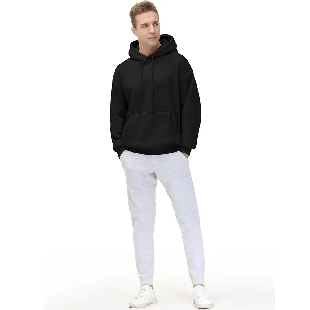 Men's Basic Pullover Hoodie Solid Color Loose Fit Ultra Soft Hooded Sweatshirt With Pockets