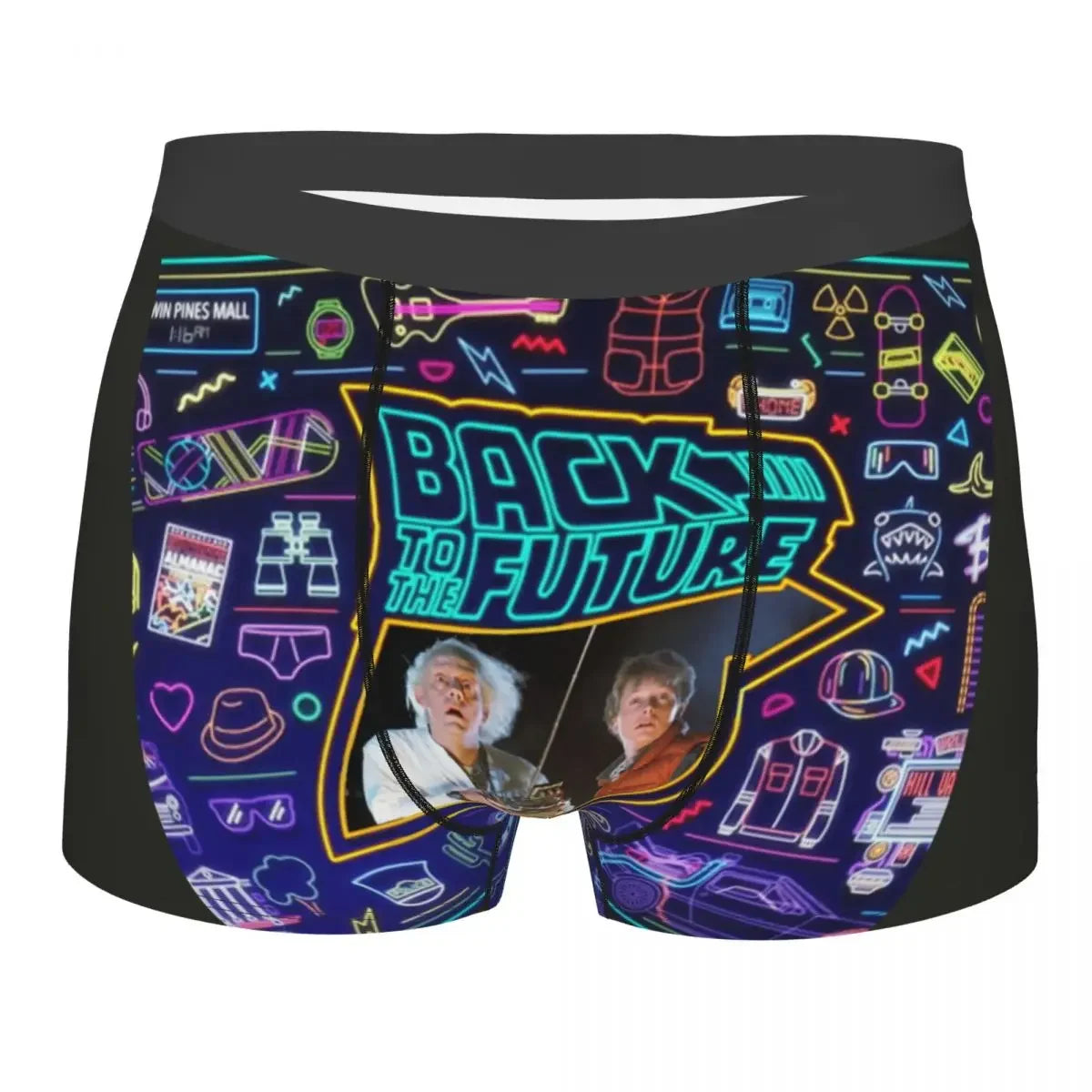 Custom Male Novelty Back To Future Underwear Marty Mcfly Delorean Time Travel 1980s Movie Boxer Briefs Stretch Shorts Panties