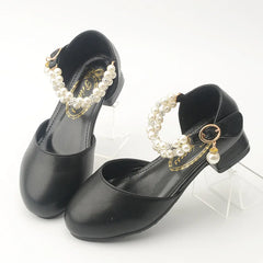 Children Girls Leather White Princess High Heel Kid Dress Student Show Dance Sandal Shoes