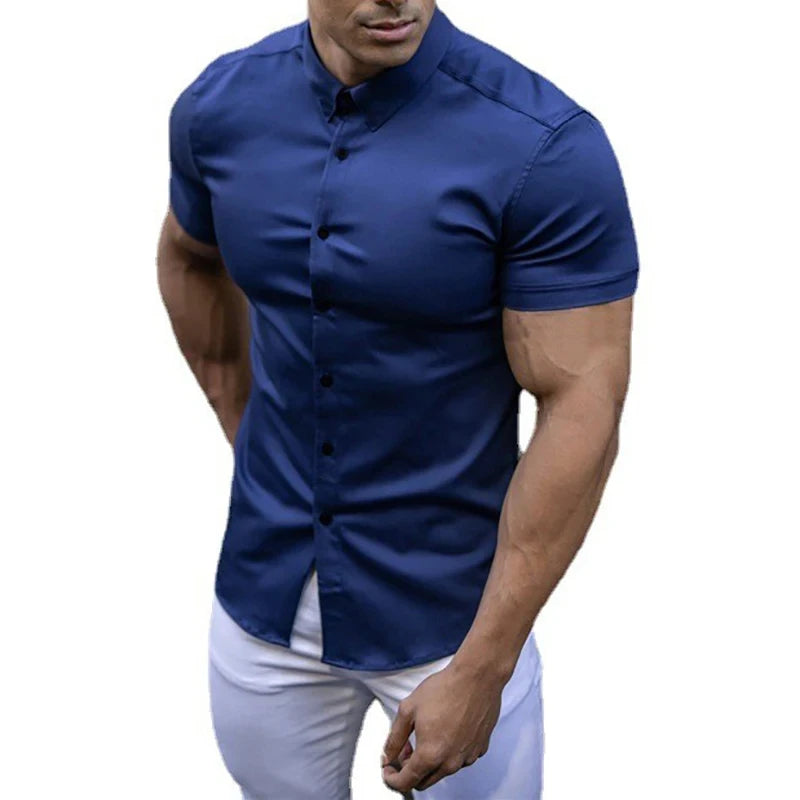 Summer Men's Casual Formal Single-breasted Shirt Fashion Loose Classic Slim Short Sleeve Solid Color Fashionable Shirt