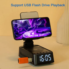 Cell Phone Stand With Bluetooth Speaker And Clock, Foldable Desktop Holder Stand For Cell Phone Tablets