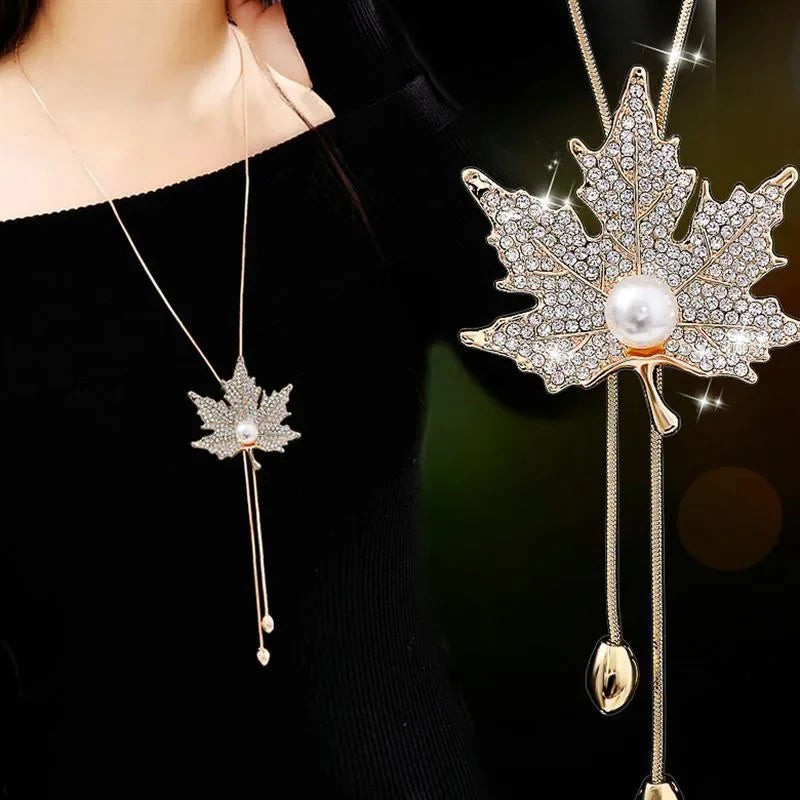 Snowflake Zircon Long Chain for Women Fashion Silver Color Crystal Maxi Necklaces & Pendants