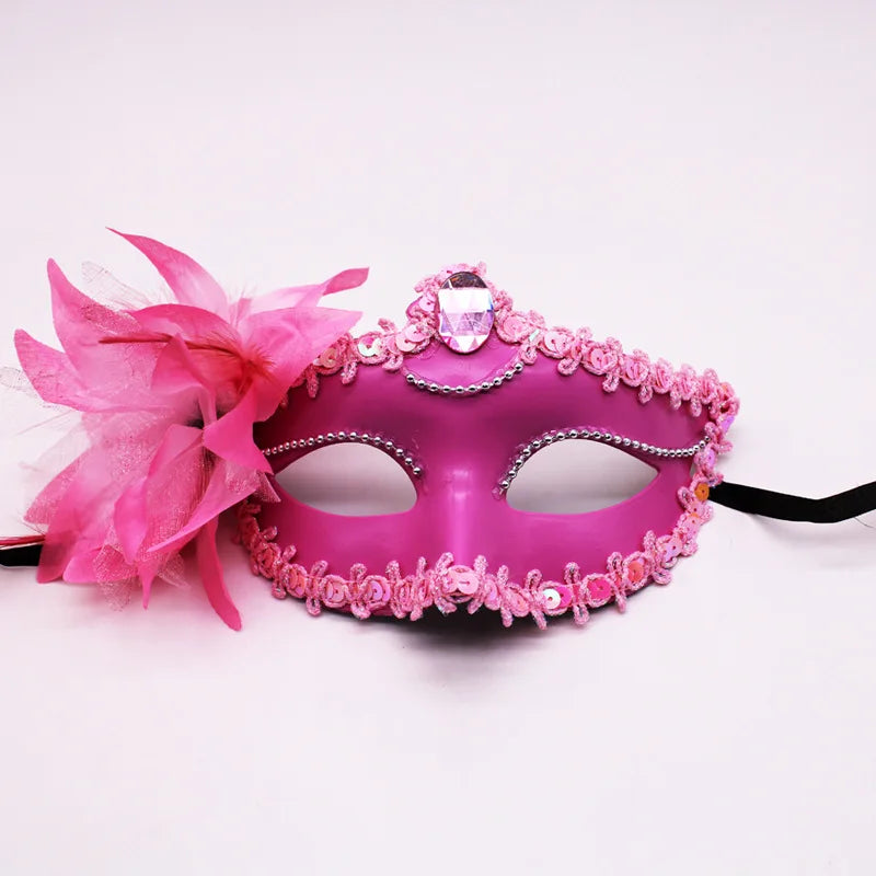 Masquerade Mask for Women Feather Flower Half Face Maks