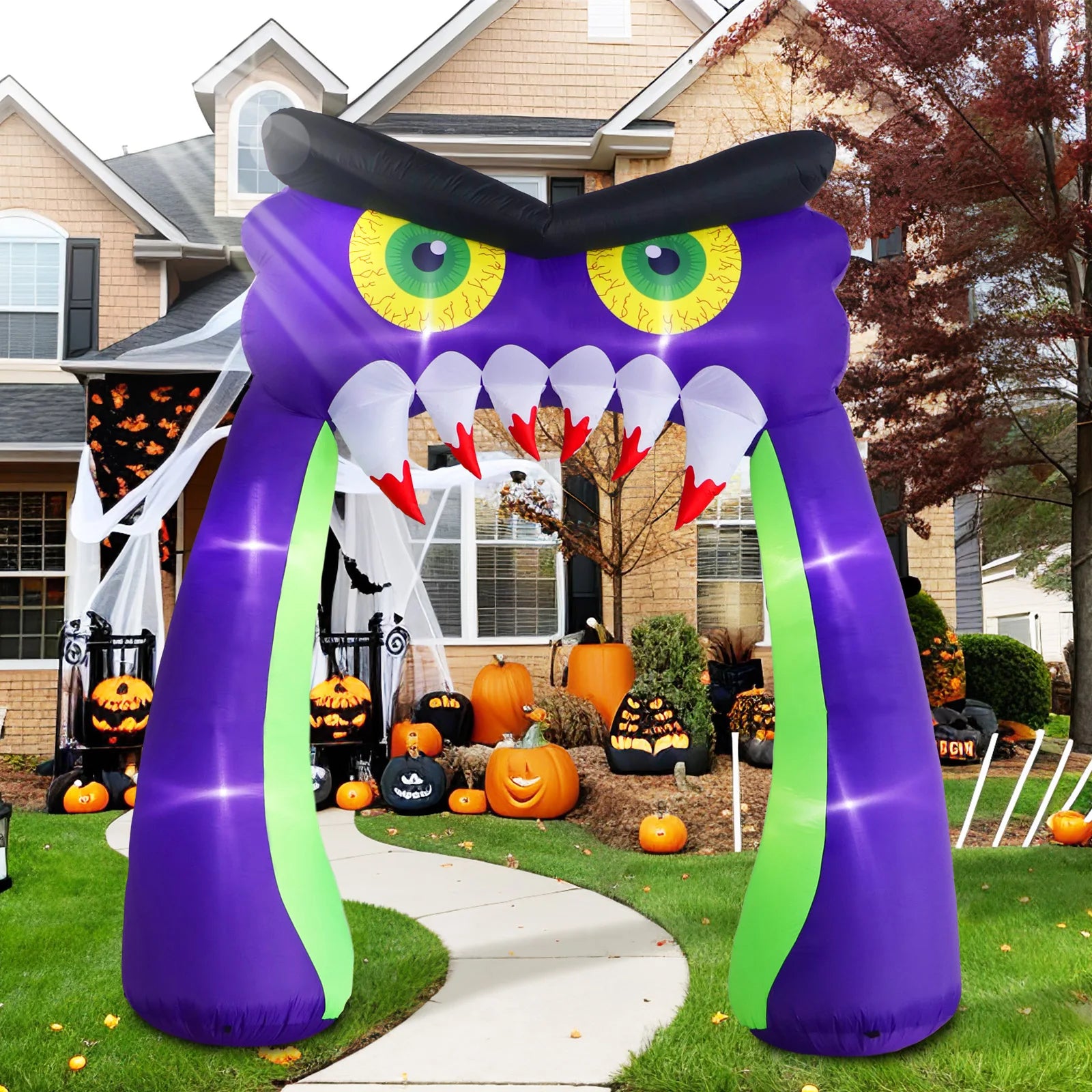 Owl Halloween Blow Up Party Yard Decor, Halloween Inflatable Archway Series Outdoor Decorations with LED Lights