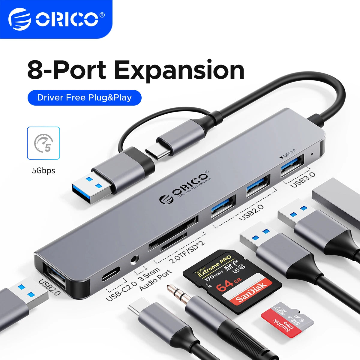 USB HUB Adapter Expansion Dock Ultra-Slim OTG Adapter For PC Computer Accessories