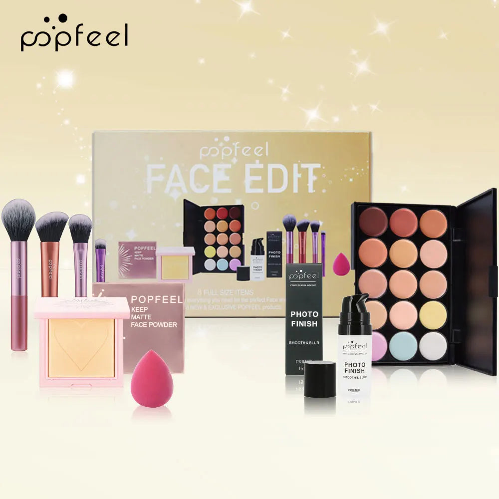 POPFEEL Face Makeup Mini Kit Foundation Primer Powder Foundation Makeup Brush