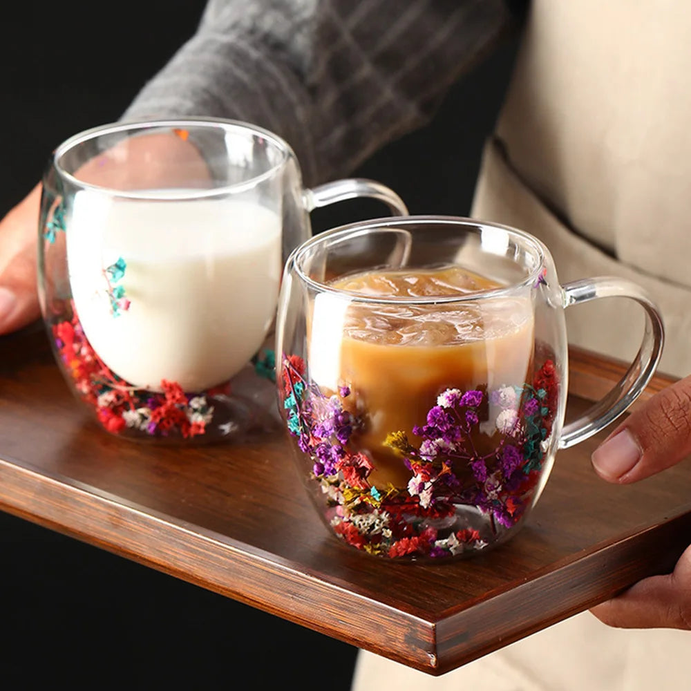 Creative Double Wall Glass Cup Dried Flower Filler Glass Cups  Tea Coffee Cups