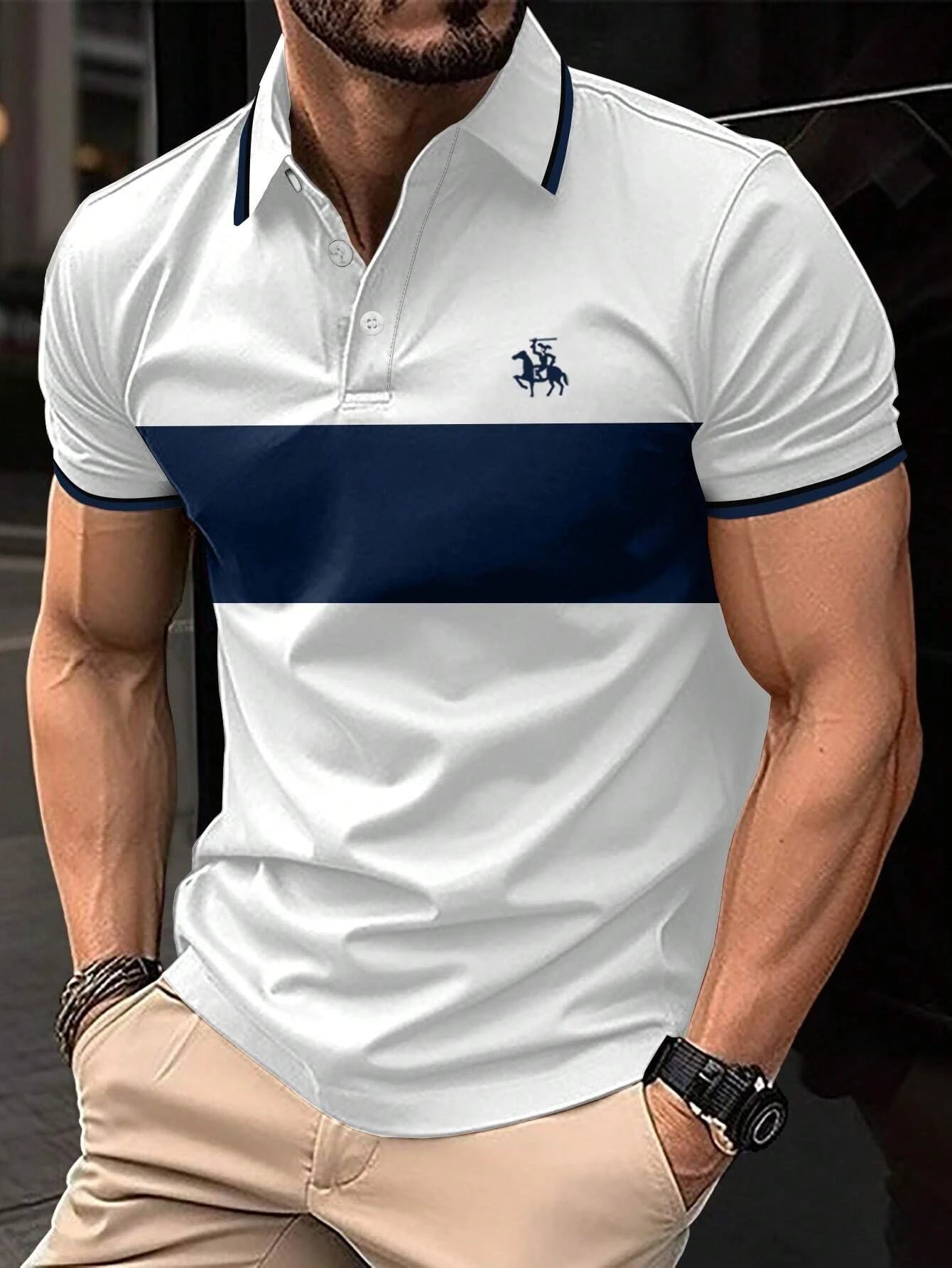 Men's Button Polo Simple Striped Casual Short Sleeved Men's Clothing