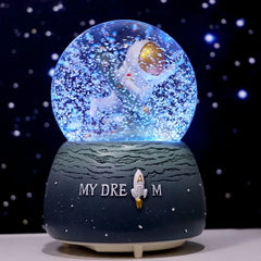 3D Astronaut Night Light Glow Crystal Ball Snowball Music Box Statue Ornament Child Birthday Party