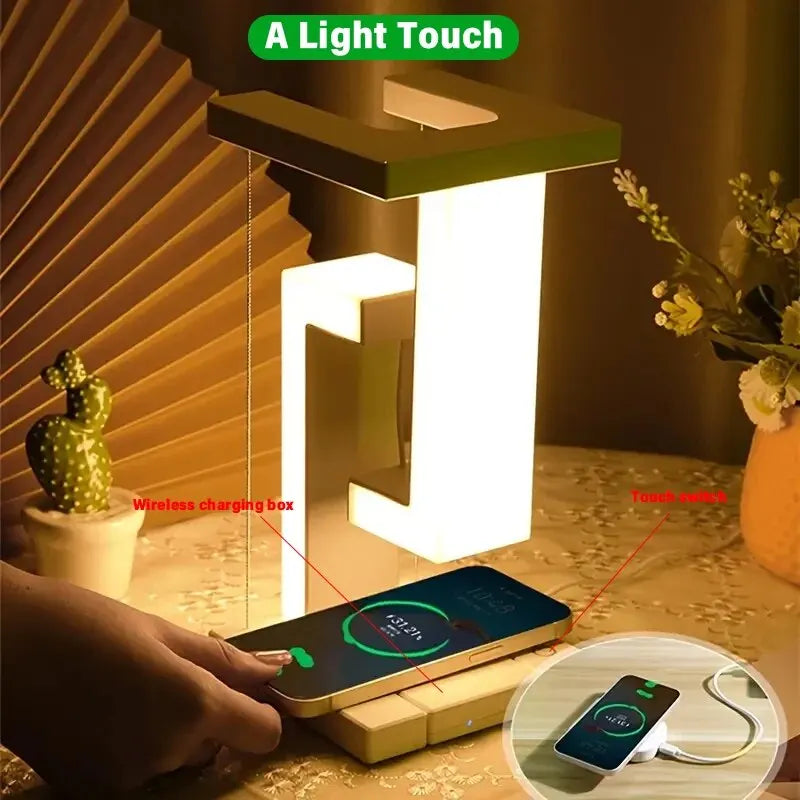 Wireless Charger Pad Stand Anti Gravity LED Night Light Table Desk Lamp For iPhone Samsung Xiaomi 15W Fast Charging Dock Station