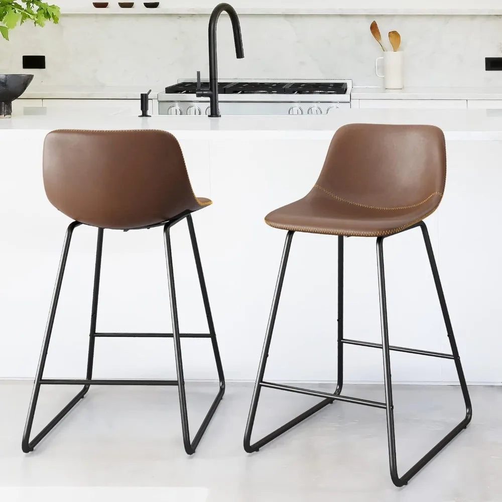 Bar Stools Set of 4, 24" ALX Faux Leather Barstools, Modern Counter Height Stools with Back and Metal Legs