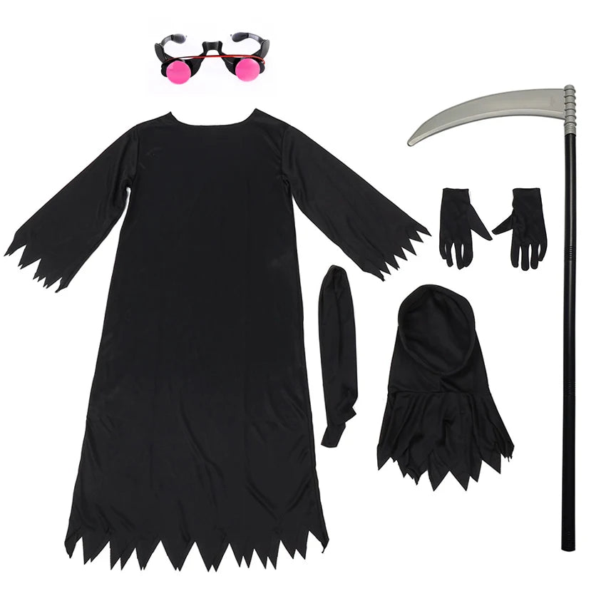 Scary Grim Reaper Costume Scythe LED Glasses Cosplay Anime Masquerade Halloween Costume