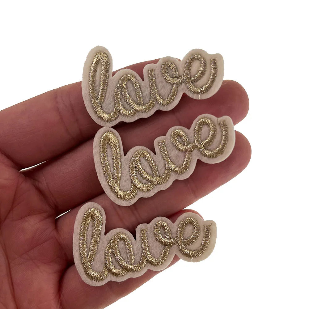 Gold Love Heart Embroidery Patches For Women's Baby Clothing Iron on Patch DIY Sewing Fabric Apparel Accessories