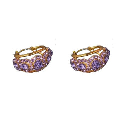 Exquisite Purple Zircon Flowers Hoop Earrings for Women Fashionable Individuality Daily Accessory Party Jewelry